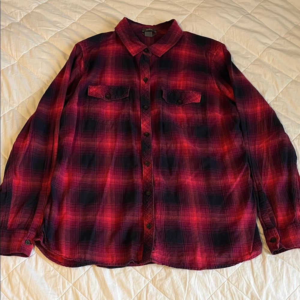 Eddie Bauer Pink and Black Plaid Button-Up